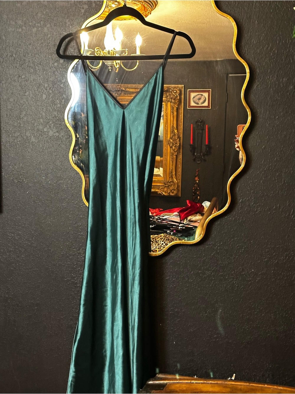 Women's Emerald Green Satin Slip Dress